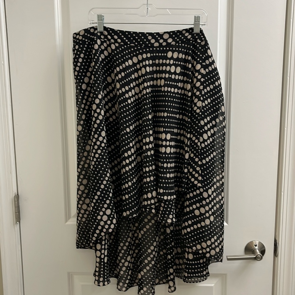 Kenneth Cole Black and Tan Polka Dot Hi-Low Skirt